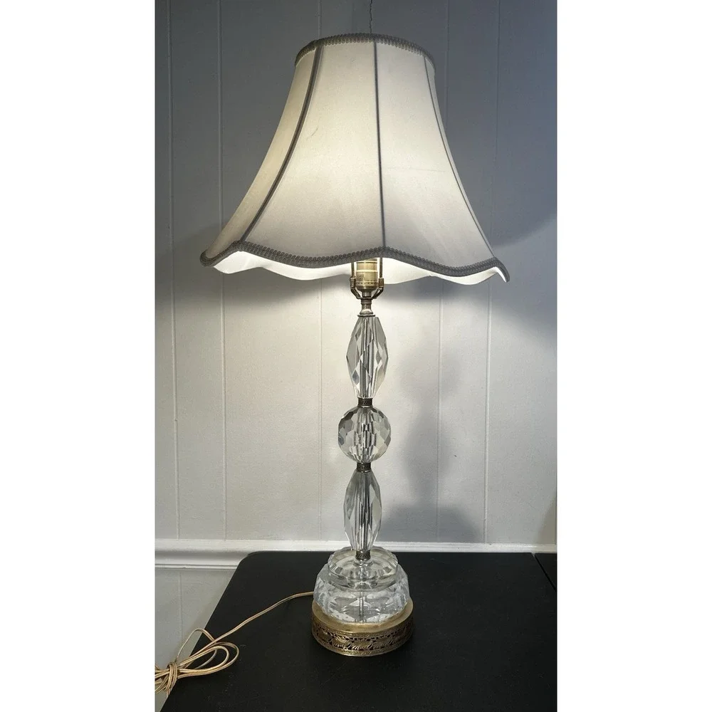 Antique Hollywood Regency Crystal Lamp Stacked Berger Swivel W/ Filigree Base